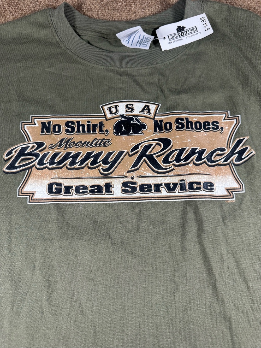 Vintage Graphic T Shirt Moonlight Bunny Ranch Short Sleeve XL Green